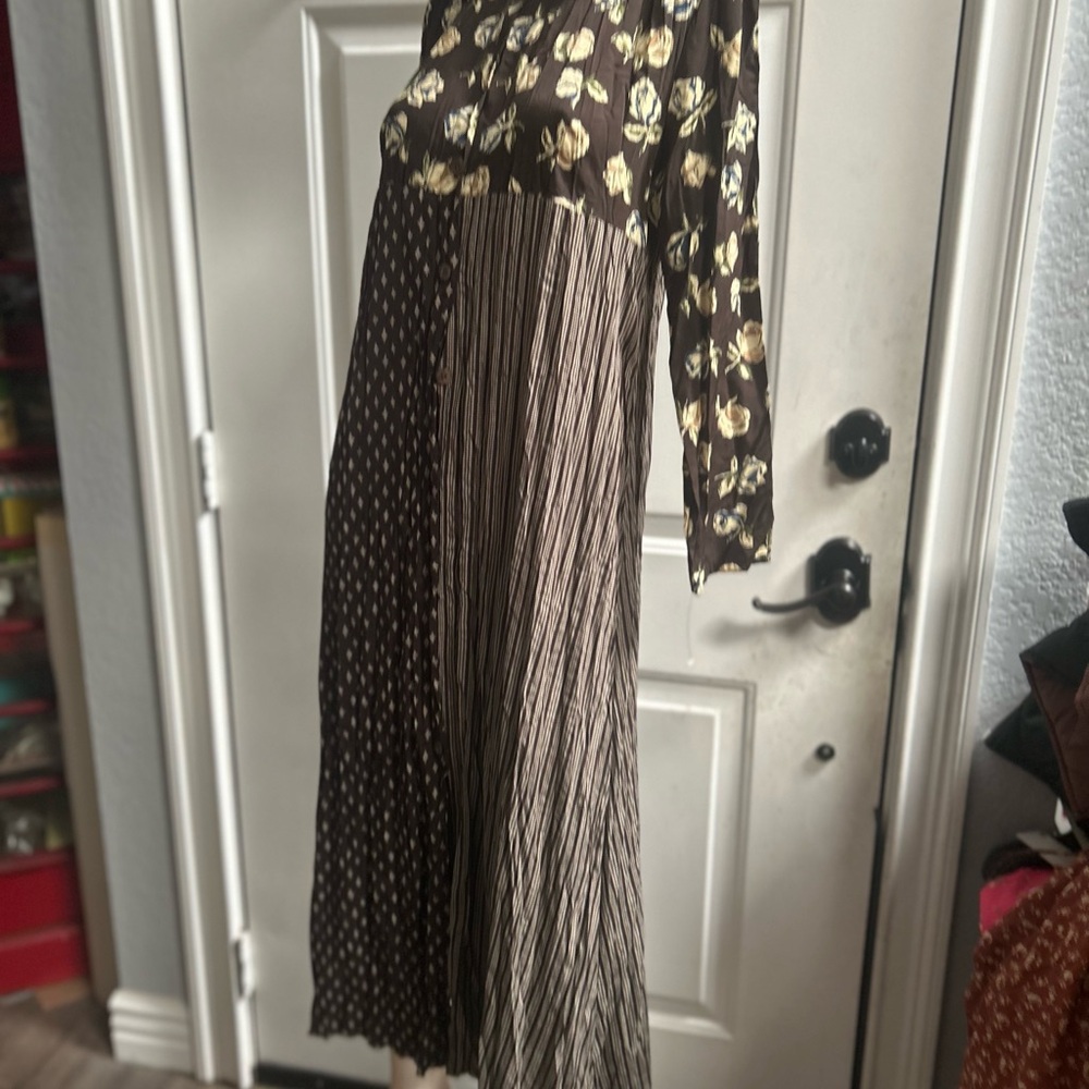 Vintage United Colors Of Benetton Brown Floral Long Sleeve Dress Sz 38 - Picture 14 of 16